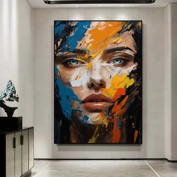 Colorful abstract facial oil painting handmade textured face of girl painting figurative wall art pattle knife girl Oil painting wall decorative painting room art