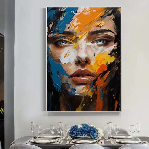 Colorful abstract facial oil painting handmade textured face of girl painting figurative wall art pattle knife girl Oil painting wall decorative painting room art