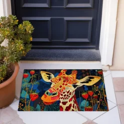 Colorful Giraffe Doormat Non-Slip Oil Proof Rug Indoor Outdoor Mat Bedroom Decor Bathroom Mat Entrance Rug Door Mat