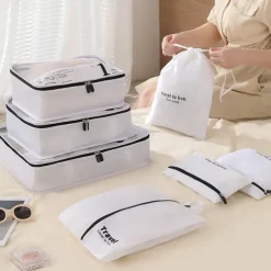 Compression Packing Cubes Set for Travel Luggage Storage and Organizer Space Savers, 7-Piece Travel Bags for Clothes, Shoes, Toiletries, Makeup, Digital Accessories, Dustproof Packing Organizers