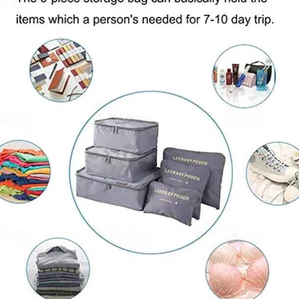 Compression Travel Packing Cubes Set for Luggage Storage and Backpack Organizer Space Savers, 6PCS Travel Storage Bag Set, Suitcase Packing Organizers for Clothes, Laundry Pouches
