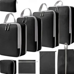 Compression Travel Packing Cubes Set for Luggage Storage and Backpack Organizer Space Savers, Digital, Toiletry, Makeup, Clothes, Shoes, Travel Bags