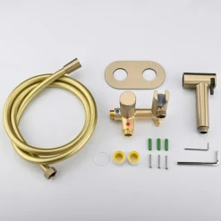 Concealed Bidet Sprayer 2Functions Water Flow Brass Valve Button Adjustable Cold/ Hot Mixer PVC HoseBrushed Gold Grey White