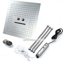 Concealed Rainfall Shower Head 400*400mm LED Light, 16 Inch Ceiling Rainfall Showerhead 304 Stainless Steel, Rain Shower 3 Functions Led Showerhead Square Spa Waterfall Showers Panel