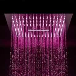 Concealed Rainfall Shower Head 400*400mm LED Light, 16 Inch Ceiling Rainfall Showerhead 304 Stainless Steel, Rain Shower 3 Functions Led Showerhead Square Spa Waterfall Showers Panel