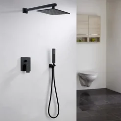 Concealed Shower Faucet Combo Set 12" Rainfall Shower Head, Shower System Mixer Rough In Valve Rainfall High Pressure Head with Handheld, Wall Mounted Tub and Shower Trim Kit Bathroom Bath