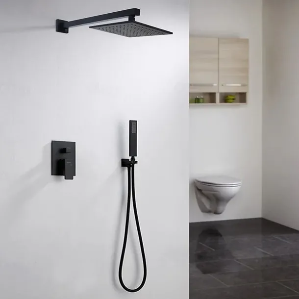 Concealed Shower Faucet Combo Set 12" Rainfall Shower Head, Shower System Mixer Rough In Valve Rainfall High Pressure Head with Handheld, Wall Mounted Tub and Shower Trim Kit Bathroom Bath