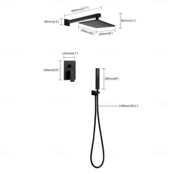 Concealed Shower Faucet Combo Set 12" Rainfall Shower Head, Shower System Mixer Rough In Valve Rainfall High Pressure Head with Handheld, Wall Mounted Tub and Shower Trim Kit Bathroom Bath