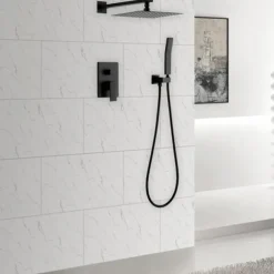 Concealed Shower Faucet Combo Set Black, 8"/10"/12"Ultra Thin Top Head Shower System Mixer Rough In Valve Rainfall High Pressure Head with Handheld, Wall Monted Tub and Shower Trim Kit Bathroom Bath