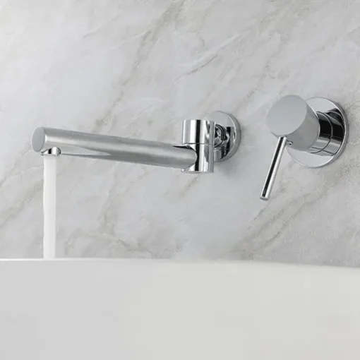 Concealed Wall Mount Bathroom Faucet Sink Mixer Basin Taps, Rotatable Washroom Vessel Single Handle Tap with Cold and Hot Hose