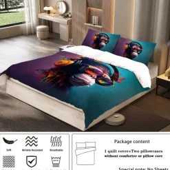 Cool Earphones Monkey Printed 3-Piece Down Duvet Set Hotel Bedroom Room Luxury Bedding Comfortable Set 1 Down Duvet Set 2 Pillowcase Queen Bed Set 2 Piece Set 3 Piece Set Intimate Grinding Soft Short