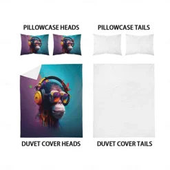 Cool Earphones Monkey Printed 3-Piece Down Duvet Set Hotel Bedroom Room Luxury Bedding Comfortable Set 1 Down Duvet Set 2 Pillowcase Queen Bed Set 2 Piece Set 3 Piece Set Intimate Grinding Soft Short