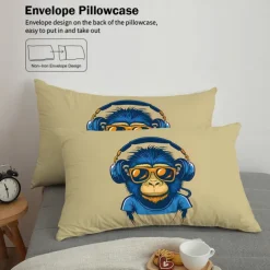 Cool Earphones Monkey Printed 3-Piece Down Duvet Set Hotel Bedroom Room Luxury Bedding Comfortable Set 1 Down Duvet Set 2 Pillowcase Queen Bed Set 2 Piece Set 3 Piece Set Intimate Grinding Soft Short