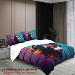 Cool Earphones Monkey Printed 3-Piece Down Duvet Set Hotel Bedroom Room Luxury Bedding Comfortable Set 1 Down Duvet Set 2 Pillowcase Queen Bed Set 2 Piece Set 3 Piece Set Intimate Grinding Soft Short
