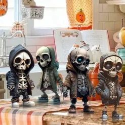 Cool Skeleton Figurines, Halloween Skull Statue Skeleton Doll Resin Crafts Ornaments, Fashion Mini Cool Skeleton Figurines Decor Skeleton Man Resin Statue Doll For Home Office Desk Decor