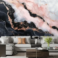 Cool Wallpapers Abstract Pink Black 3D Wallpaper Wall Mural Marble Roll Sticker Peel and Stick Removable PVC/Vinyl Material Self Adhesive/Adhesive Required Wall Decor for Living Room Kitchen Bathroom