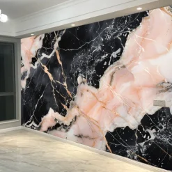 Cool Wallpapers Abstract Pink Black 3D Wallpaper Wall Mural Marble Roll Sticker Peel and Stick Removable PVC/Vinyl Material Self Adhesive/Adhesive Required Wall Decor for Living Room Kitchen Bathroom