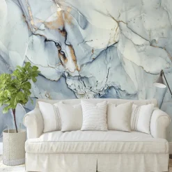 Cool Wallpapers Abstract Marble Wallpaper Wall Mural Blue Gray Wall Sticker Peel and Stick Removable PVC/Vinyl Material Self Adhesive/Adhesive Required Wall Decor for Living Room Kitchen Bathroom