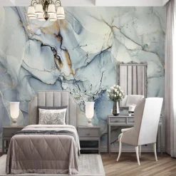 Cool Wallpapers Abstract Marble Wallpaper Wall Mural Blue Gray Wall Sticker Peel and Stick Removable PVC/Vinyl Material Self Adhesive/Adhesive Required Wall Decor for Living Room Kitchen Bathroom