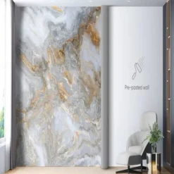 Cool Wallpapers Abstract Marble Wallpaper Wall Mural Gold Wall Covering Sticker Peel and Stick Removable PVC/Vinyl Material Self Adhesive/Adhesive Required Wall Decor for Living Room Kitchen Bathroom