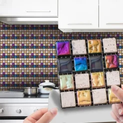 Cool Wallpapers Bathroom Wallpaper 10pcs Mosaic Wall Panel Self Adhesive Tile Sticker Peel and Stick Wallpaper for Home Decor Kitchen Room Waterproof Self-adhesive Wall Decor Wall Mural