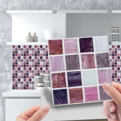 Cool Wallpapers Bathroom Wallpaper 10pcs Mosaic Wall Panel Self Adhesive Tile Sticker Peel and Stick Wallpaper for Home Decor Kitchen Room Waterproof Self-adhesive Wall Decor Wall Mural