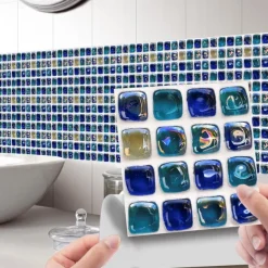 Cool Wallpapers Bathroom Wallpaper 10pcs Mosaic Wall Panel Self Adhesive Tile Sticker Peel and Stick Wallpaper for Home Decor Kitchen Room Waterproof Self-adhesive Wall Decor Wall Mural