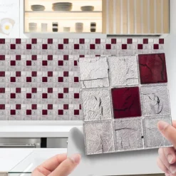 Cool Wallpapers Bathroom Wallpaper 10pcs Mosaic Wall Panel Self Adhesive Tile Sticker Peel and Stick Wallpaper for Home Decor Kitchen Room Waterproof Self-adhesive Wall Decor Wall Mural