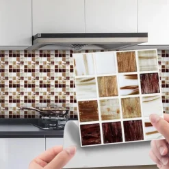 Cool Wallpapers Bathroom Wallpaper 10pcs Mosaic Wall Panel Self Adhesive Tile Sticker Peel and Stick Wallpaper for Home Decor Kitchen Room Waterproof Self-adhesive Wall Decor Wall Mural
