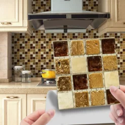Cool Wallpapers Bathroom Wallpaper 10pcs Mosaic Wall Panel Self Adhesive Tile Sticker Peel and Stick Wallpaper for Home Decor Kitchen Room Waterproof Self-adhesive Wall Decor Wall Mural