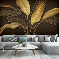 Cool Wallpapers Beautiful Nature Wallpaper Wall Mural Wall Sticker Self-adhesive Dazzling Golden PVC/Vinyl Suitable For Living Room Bedroom Restaurant Hotel Wall Decoration Art Home Decor