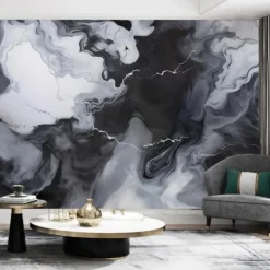 Cool Wallpapers Black and White Wallpaper Wall Mural Marble Roll Peel and Stick Removable PVC/Vinyl Material Self Adhesive/Adhesive Required Wall Decor for Living Room Kitchen Bathroom