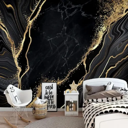 Cool Wallpapers Black Wallpaper Wall Mural Gold Silk Marble Suitable For Hotel Living Room And Bedroom Canvas Material Self adhesive Wallpaper Mural Wall Cloth Room Wallcovering