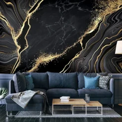 Cool Wallpapers Black Wallpaper Wall Mural Gold Silk Marble Suitable For Hotel Living Room And Bedroom Canvas Material Self adhesive Wallpaper Mural Wall Cloth Room Wallcovering