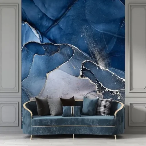 Cool Wallpapers Blue Wallpaper Wall Mural Abstract Marble Wall Covering Sticker Peel and Stick Removable PVC/Vinyl Material Self Adhesive/Adhesive Required Wall Decor for Living Room Kitchen Bathroom