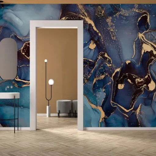Cool Wallpapers Blue Wallpaper Wall Mural Abstract Marble Wall Covering Sticker Peel and Stick Removable PVC/Vinyl Material Self Adhesive/Adhesive Required Wall Decor for Living Room Kitchen Bathroom