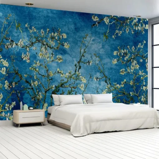 Cool Wallpapers Bluer Flowers Wallpaper Wall Mural Wall Covering Sticker Peel and Stick Removable PVC/Vinyl Material Self Adhesive/Adhesive Required Wall Decor for Living Room Kitchen Bathroom
