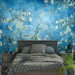 Cool Wallpapers Bluer Flowers Wallpaper Wall Mural Wall Covering Sticker Peel and Stick Removable PVC/Vinyl Material Self Adhesive/Adhesive Required Wall Decor for Living Room Kitchen Bathroom