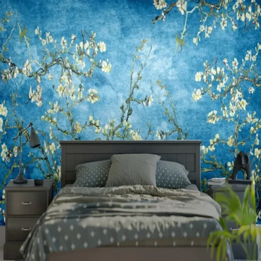 Cool Wallpapers Bluer Flowers Wallpaper Wall Mural Wall Covering Sticker Peel and Stick Removable PVC/Vinyl Material Self Adhesive/Adhesive Required Wall Decor for Living Room Kitchen Bathroom
