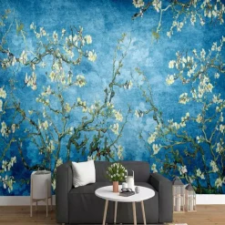 Cool Wallpapers Bluer Flowers Wallpaper Wall Mural Wall Covering Sticker Peel and Stick Removable PVC/Vinyl Material Self Adhesive/Adhesive Required Wall Decor for Living Room Kitchen Bathroom