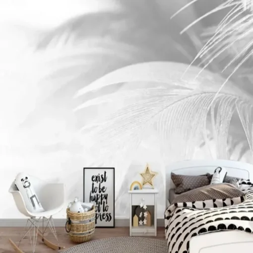 Cool Wallpapers 3D White Feather Wallpaper Wall Mural for Living Room Bedroom TV Background Canvas PVC/Vinyl Material Adhesive Required Wall Decor Home Decoratio Wall Cloth
