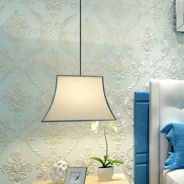 Cool Wallpapers Floral Damask Wallpaper Wall Mural Home Decoration Classic Modern Wall Covering, Non-woven fabric Material Adhesive Required Wallpaper, Bedroom Wallcovering 53x950cm/20.87''x 374''