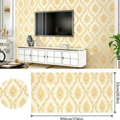 Cool Wallpapers Floral Damask Wallpaper Wall Mural Home Decoration Classic Modern Wall Covering, Non-woven fabric Material Adhesive Required Wallpaper, Bedroom Wallcovering 53x950cm/20.87''x 374''