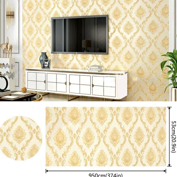 Cool Wallpapers Floral Damask Wallpaper Wall Mural Home Decoration Classic Modern Wall Covering, Non-woven fabric Material Adhesive Required Wallpaper, Bedroom Wallcovering 53x950cm/20.87''x 374''