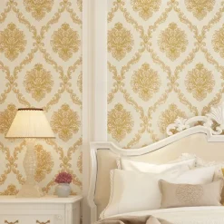 Cool Wallpapers Floral Damask Wallpaper Wall Mural Home Decoration Classic Modern Wall Covering, Non-woven fabric Material Adhesive Required Wallpaper, Bedroom Wallcovering 53x950cm/20.87''x 374''