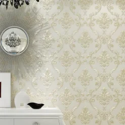 Cool Wallpapers Floral Damask Wallpaper Wall Mural Home Decoration Classic Modern Wall Covering, Non-woven fabric Material Adhesive Required Wallpaper, Bedroom Wallcovering 53x950cm/20.87''x 374''