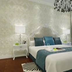 Cool Wallpapers Floral Damask Wallpaper Wall Mural Home Decoration Classic Modern Wall Covering, Non-woven fabric Material Adhesive Required Wallpaper, Bedroom Wallcovering 53x950cm/20.87''x 374''