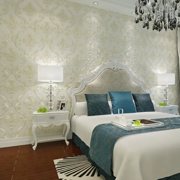 Cool Wallpapers Floral Damask Wallpaper Wall Mural Home Decoration Classic Modern Wall Covering, Non-woven fabric Material Adhesive Required Wallpaper, Bedroom Wallcovering 53x950cm/20.87''x 374''