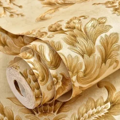 Cool Wallpapers Flower Wallpaper 3D Damask Wall Mural Wall Cover Sticker Film Peel and Stick Removable Self Adhesive Embossed European Damascus Non Woven Home Decoration 300x53cm/118.11''x20.87''