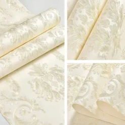 Cool Wallpapers Flower Wallpaper 3D Damask Wall Mural Wall Cover Sticker Film Peel and Stick Removable Self Adhesive Embossed European Damascus Non Woven Home Decoration 300x53cm/118.11''x20.87''